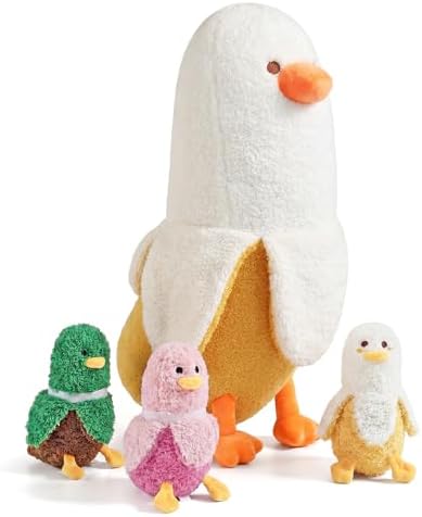 Banana Duck Plush 1 Mommy Banana Duck with 3 Babies Inside, 4 Pieces Set — 19.7"